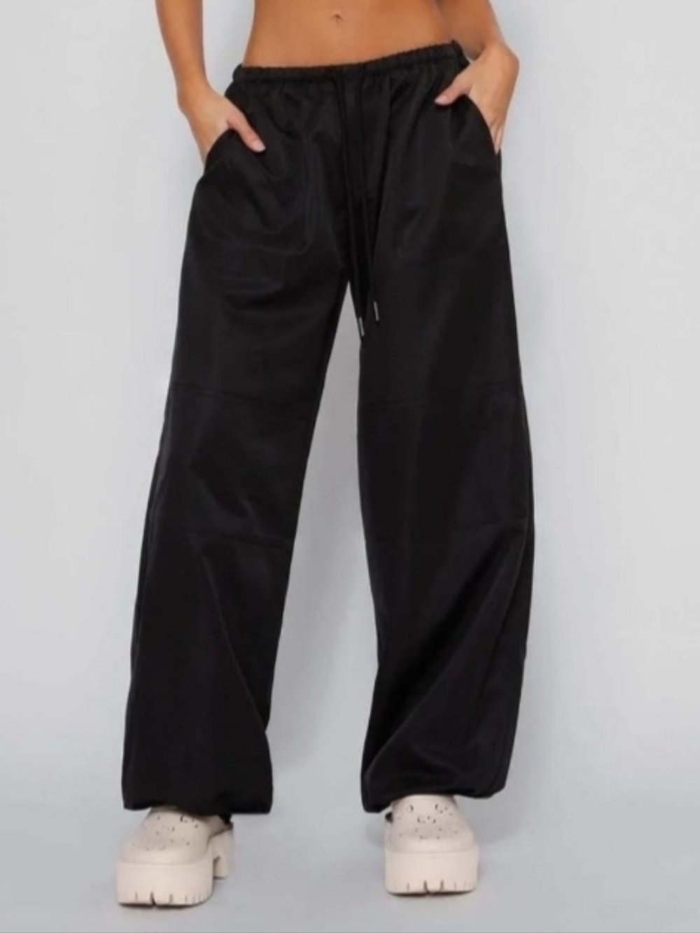 NEW With Tags Tiger Mist Black Parachute Pants Drawstring